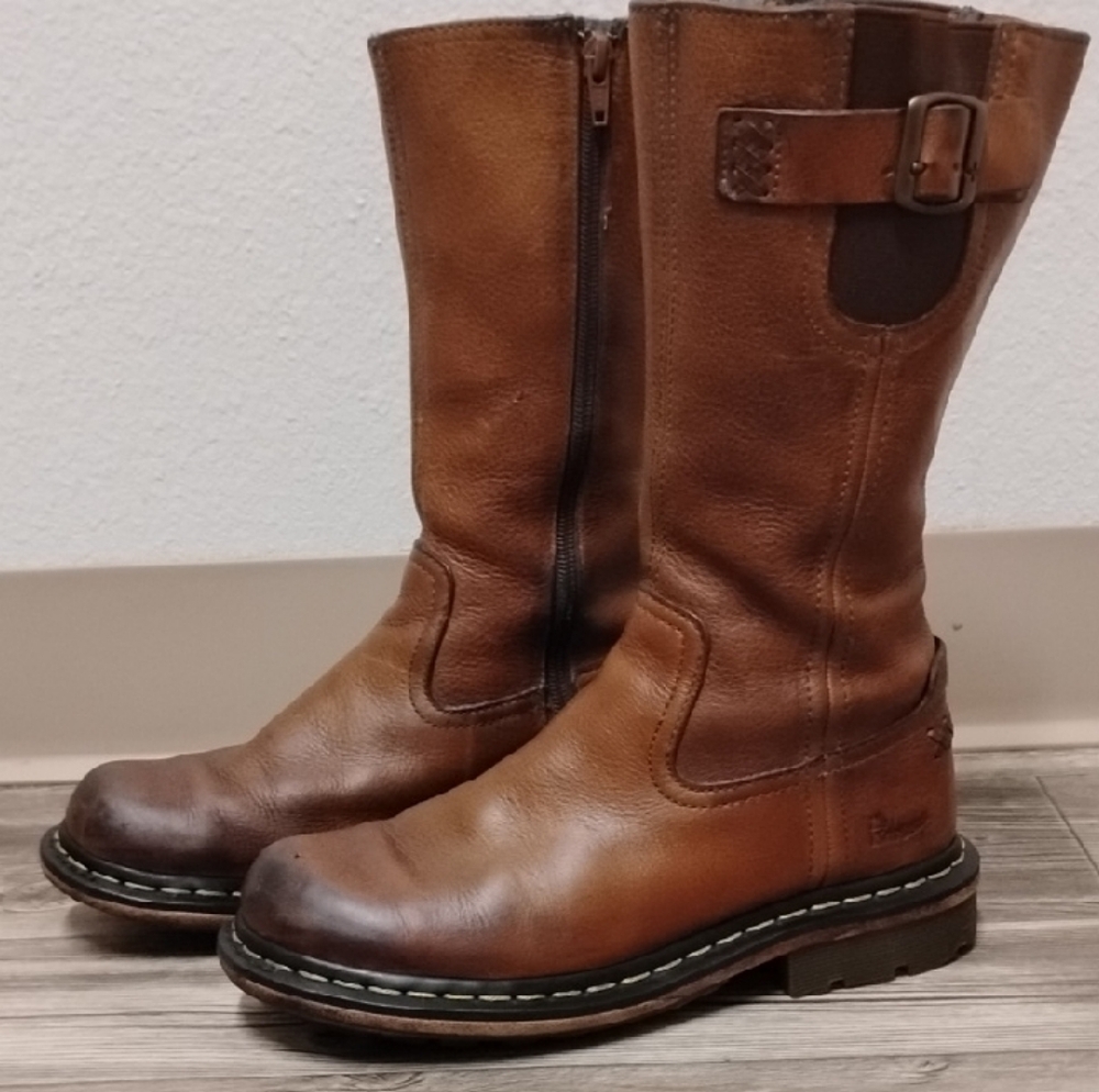 Dr. Martens Brown Combat Moto Boots with Distressed Leather